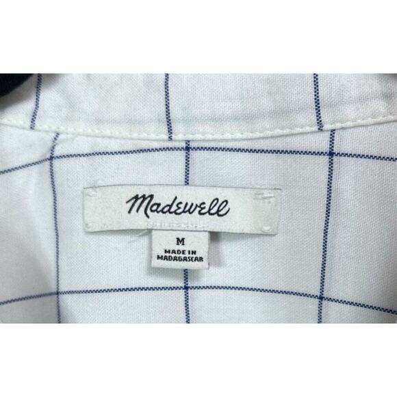 Madewell Central Tie-Sleeve Shirt in Windowpane White Blue Raglan Sleeve Size M - Picture 8 of 10